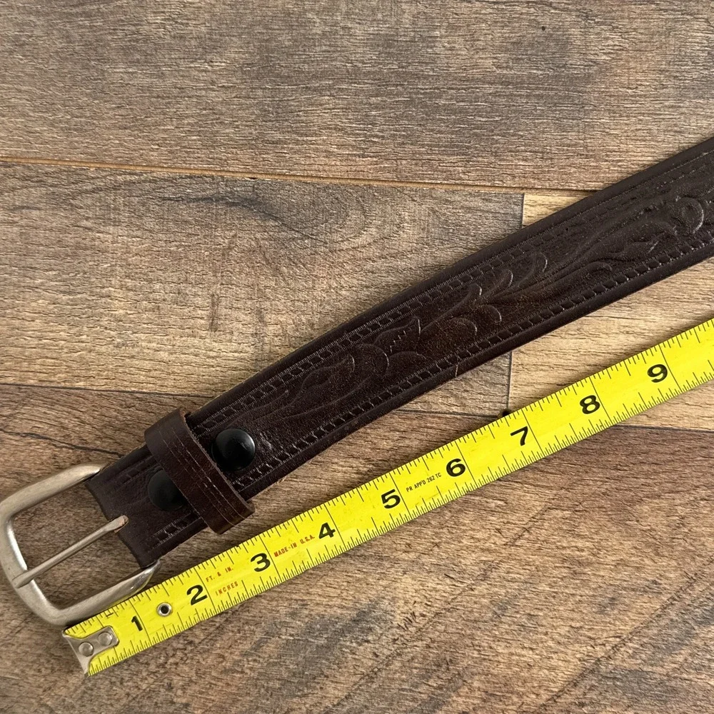 Vintage Schaefer Western Tooled Leather Belt Brown Mens Size 40 Made in USA‎
